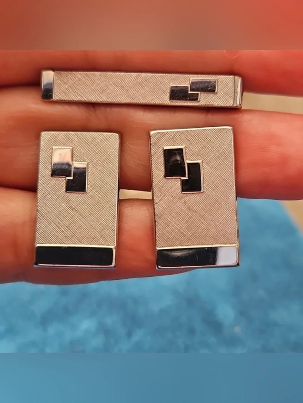 Swank Silvertone Vintage Cufflinks and Tie Clip Gift Set